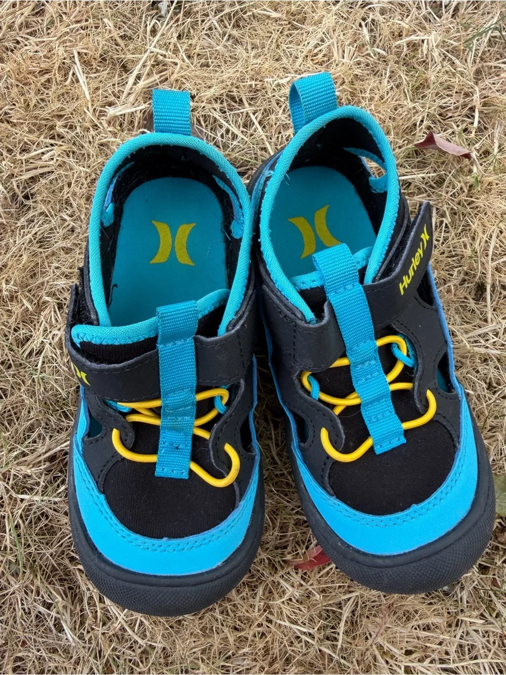 Hurley Kids Blue and Black Water Shoes with Yellow Accents
